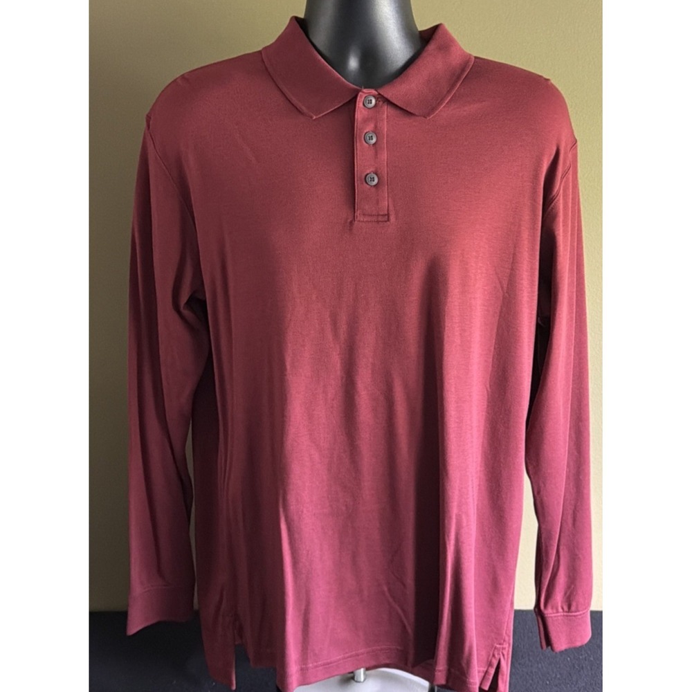 LL Bean Vintage Burgundy Pima Cotton Long Sleeve Polo Shirt Men's Size M 0FFK3 - Picture 2 of 9